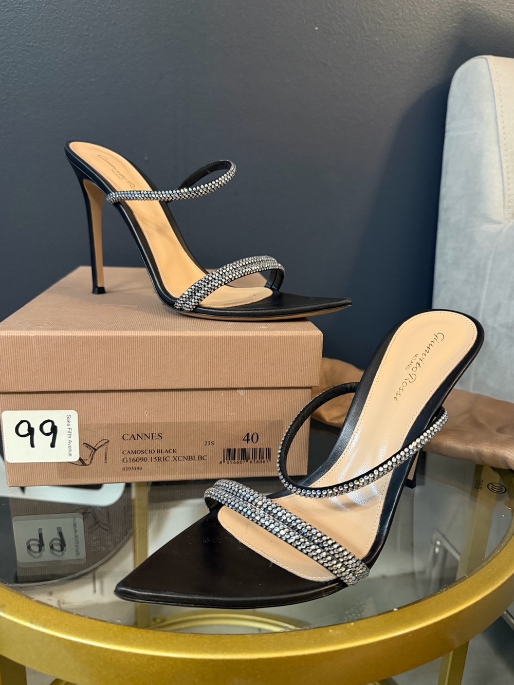 Gianvito Rossi Black Rhinestone Double-Strap Stiletto Sandal